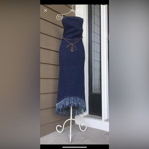 Rue twenty one options Junior denim strapless fringe dress, Size M